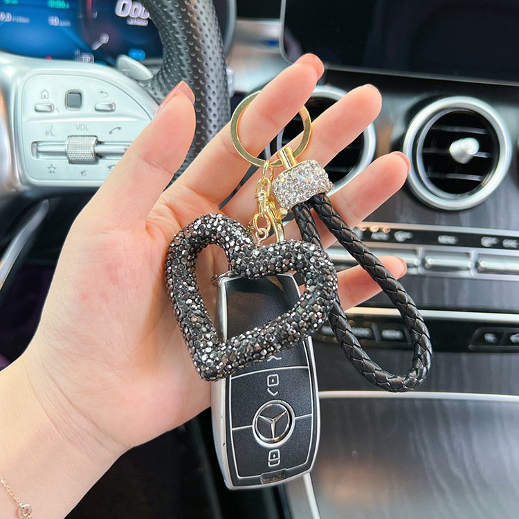Customize Women Purse Handbag Pendant Charm Decoration Love Key Ring Glitter Crystal Bling Rhinestone Hollow Heart Keychain