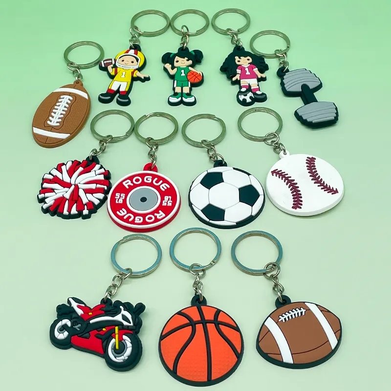 rubber keychains Rugby Sports Basketball soccer keychain cartoon figure key chain custom wholesale key accessories