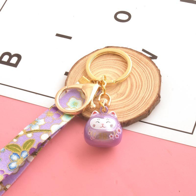 Supplier Japanese Cute Lucky Cat KeyChains Car Key Chains Water Sound Bell Pendent Charm keychain accessories with Wrist Straps