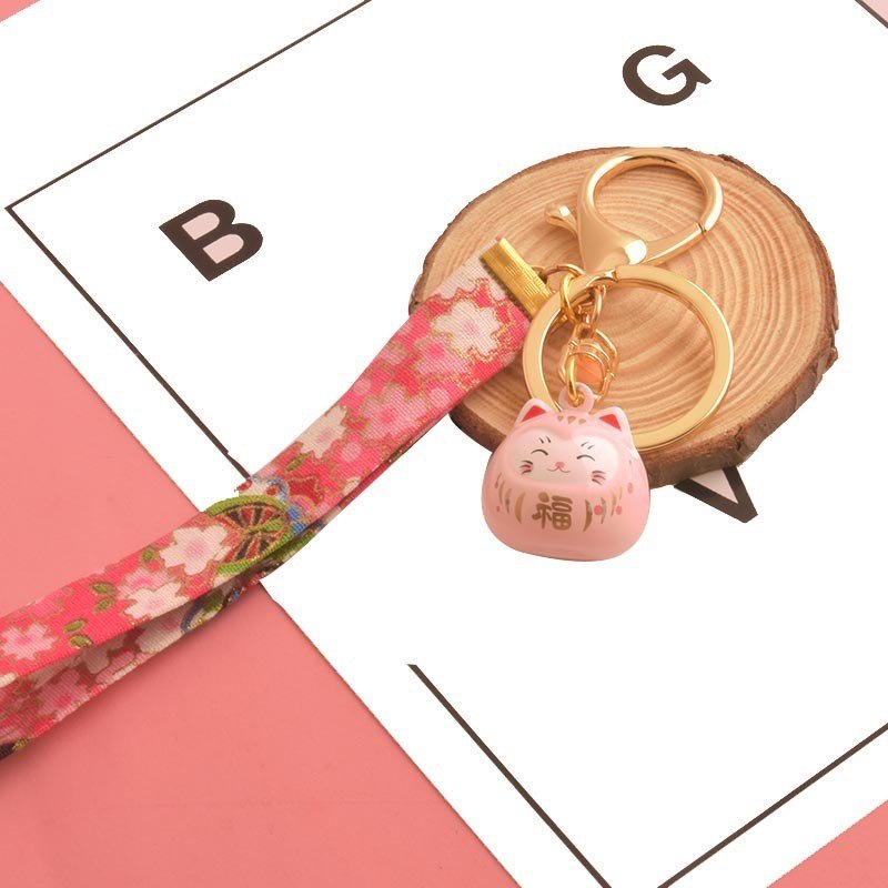 Supplier Japanese Cute Lucky Cat KeyChains Car Key Chains Water Sound Bell Pendent Charm keychain accessories with Wrist Straps