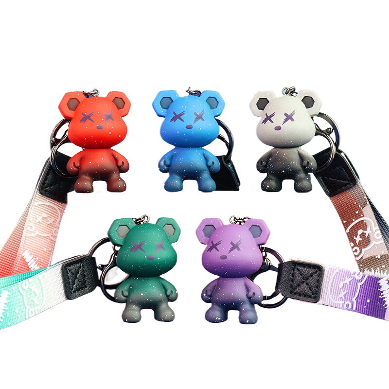.3D Doll Ribbon Hand Rope Buckle Accessories PVC key ring Resin Chameleon Bear Keychain Pendant Factory Wholesale