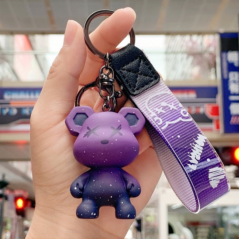.3D Doll Ribbon Hand Rope Buckle Accessories PVC key ring Resin Chameleon Bear Keychain Pendant Factory Wholesale