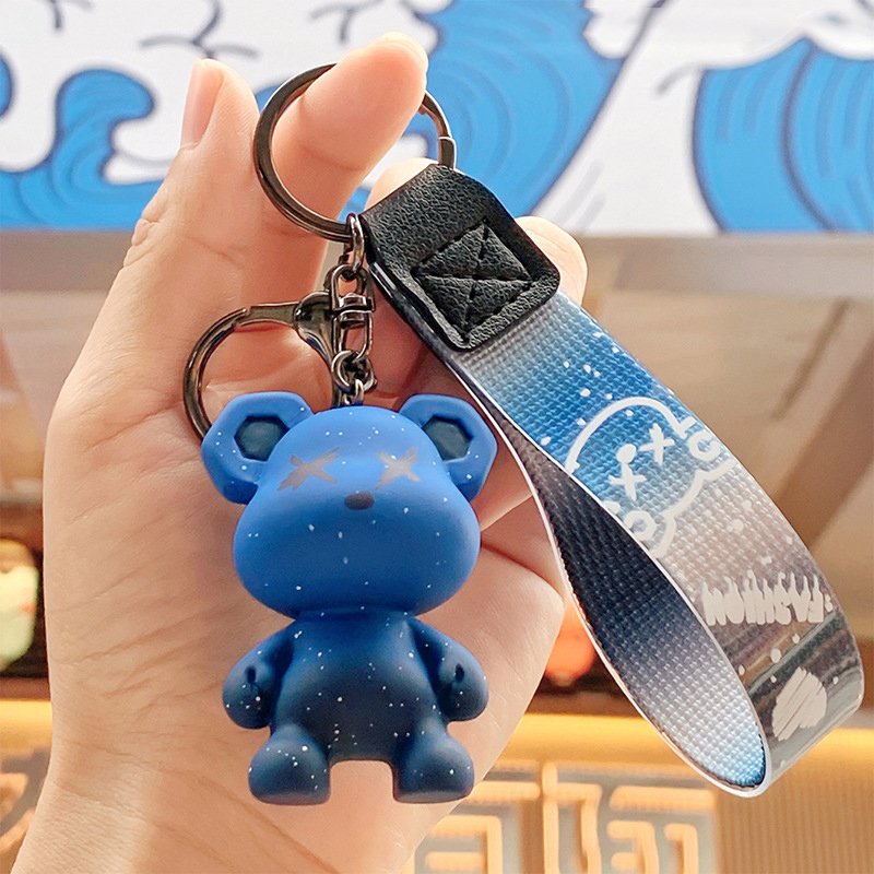 .3D Doll Ribbon Hand Rope Buckle Accessories PVC key ring Resin Chameleon Bear Keychain Pendant Factory Wholesale