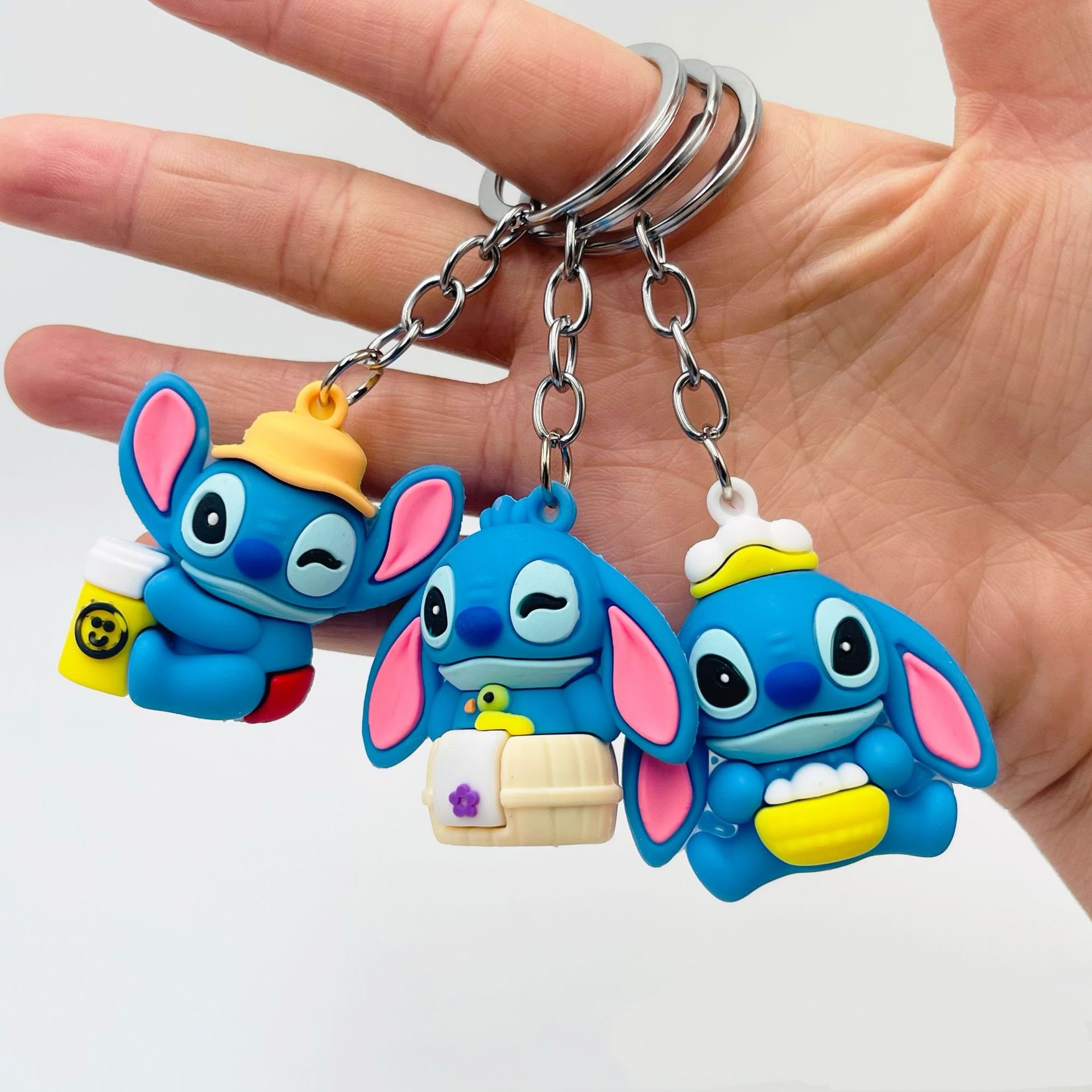 Mini 3D Silicone Anime Keychain Rubber cute Creative Cartoon Lilo Stitch keychains car Backpack Bag Pendant keyring key chain