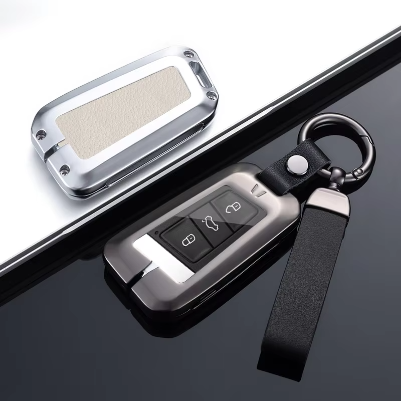 Zinc Alloy metal leather Remote Case 3 Button Smart Car Key Cover For Volkswagen Car key Accessories