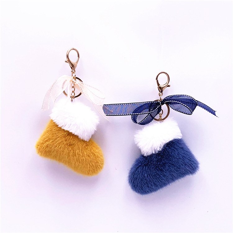 manufacturer Christmas Boots Keychain Cute Bow Bag pendant Cartoon plush car key chain ring Gift accessories