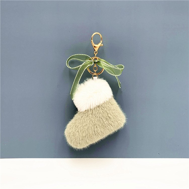 manufacturer Christmas Boots Keychain Cute Bow Bag pendant Cartoon plush car key chain ring Gift accessories