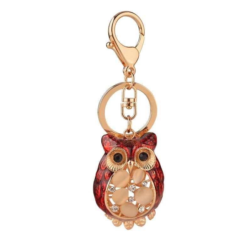 Hot Selling Creative Animal series opal owl pendant Diamond Inlaid alloy Metal keychain bag accessories