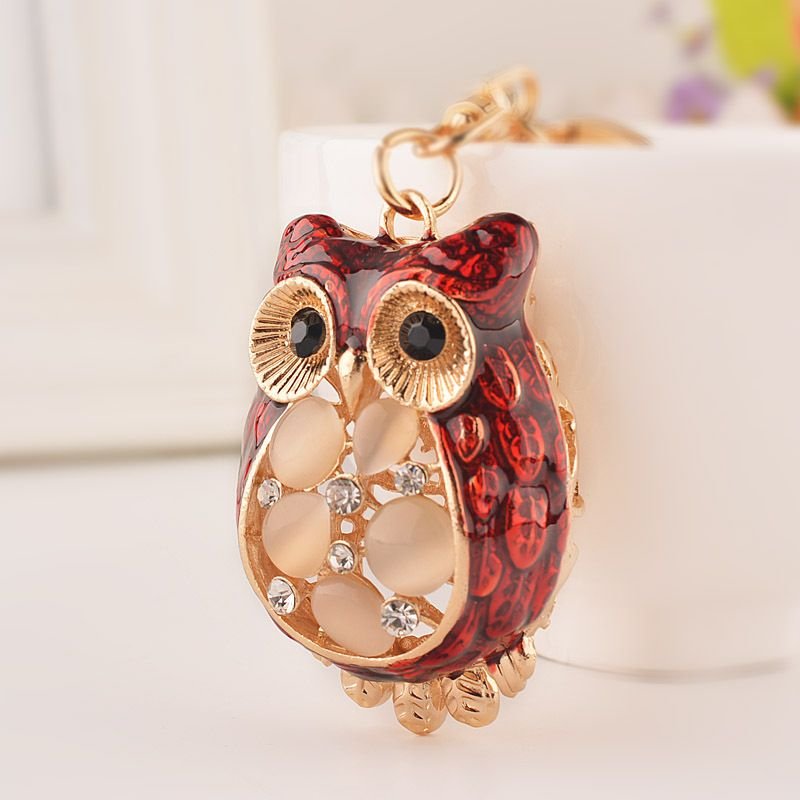 Hot Selling Creative Animal series opal owl pendant Diamond Inlaid alloy Metal keychain bag accessories
