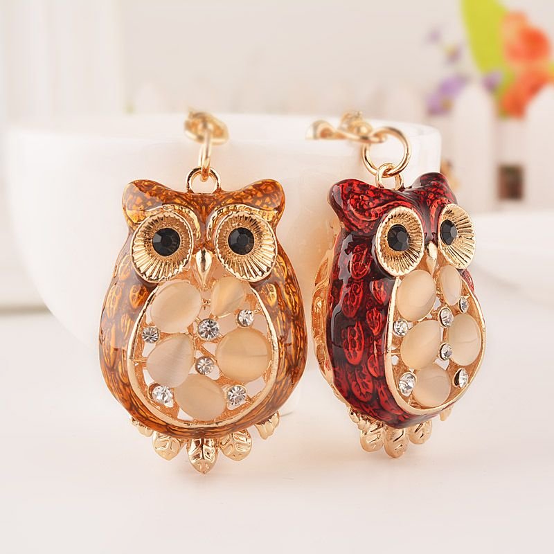 Hot Selling Creative Animal series opal owl pendant Diamond Inlaid alloy Metal keychain bag accessories