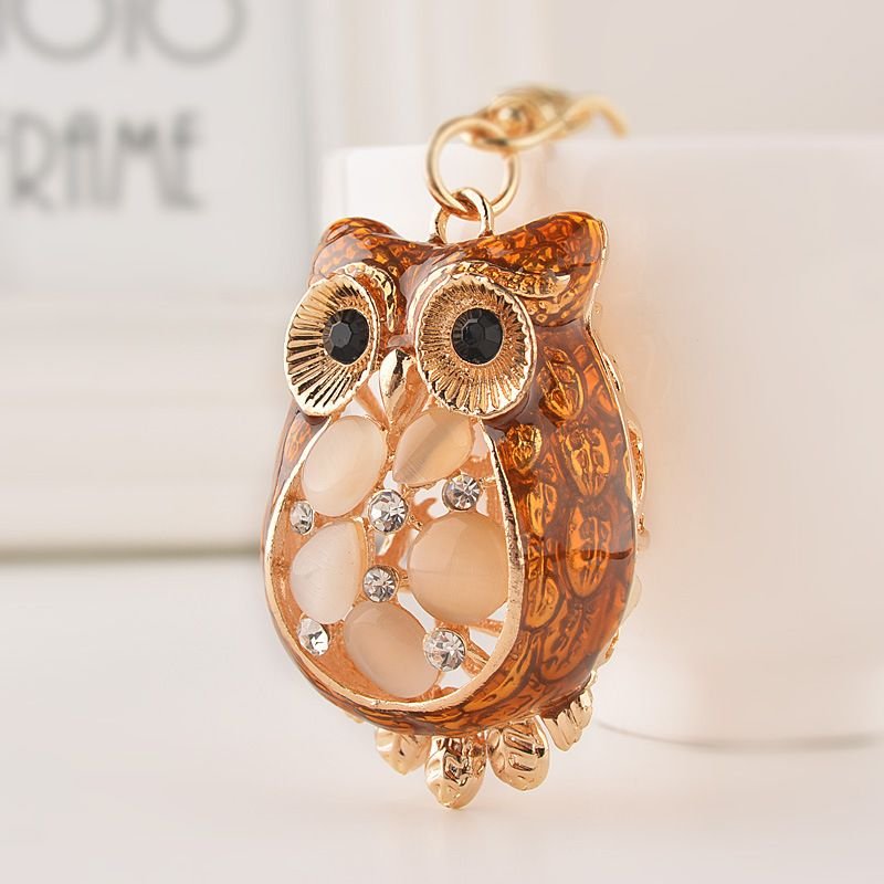 Hot Selling Creative Animal series opal owl pendant Diamond Inlaid alloy Metal keychain bag accessories