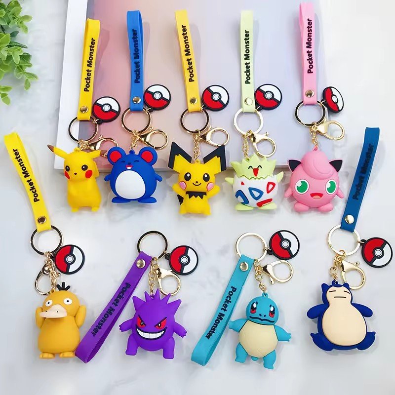Keychain 3D Doll Pendant Lovely Cartoon Poke Key Chain Squirtle Charmander Car Key Accessories Bag Decoration Custom Keyrings