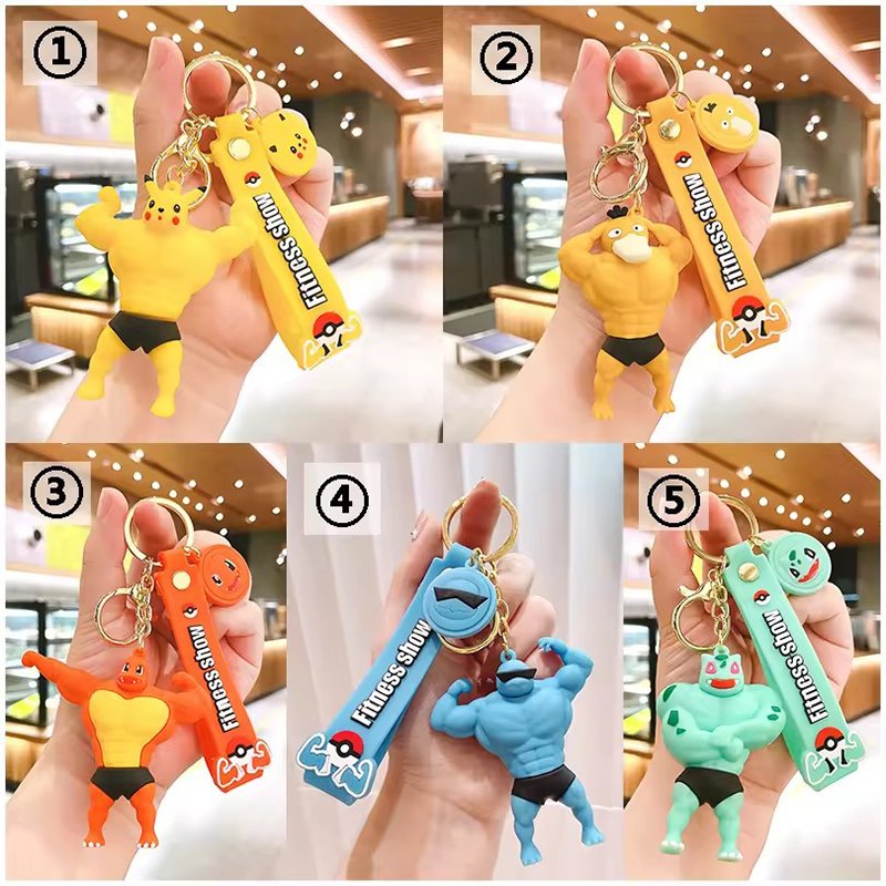 Keychain 3D Doll Pendant Lovely Cartoon Poke Key Chain Squirtle Charmander Car Key Accessories Bag Decoration Custom Keyrings