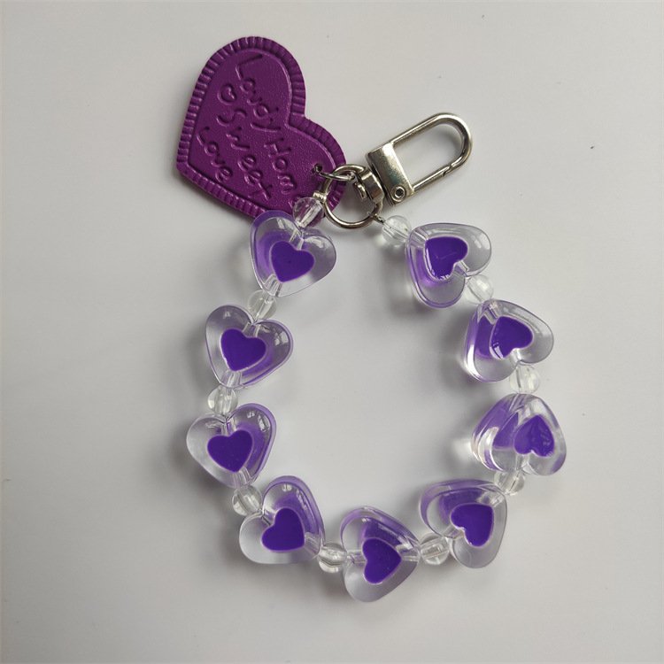 Luxury Crystal Clear 3D Cute Love Heart Acrylic Bead Bracelet Keychain Car Charm Keyrings Women Bag Pendant Jewelry Accessories
