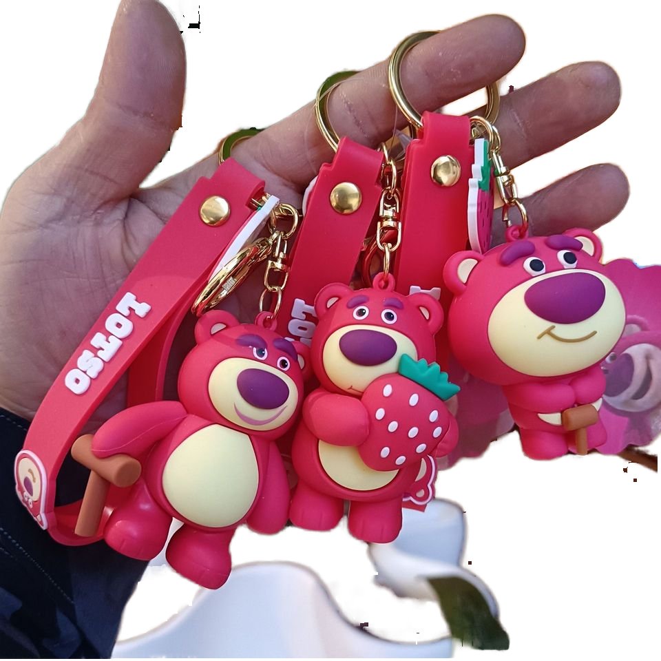 3D Soft Rubber Key Chain Kids Gift Lovely Cartoon Strawberry Bear Keychain Car Key Accessories Bag Decoration Keychains