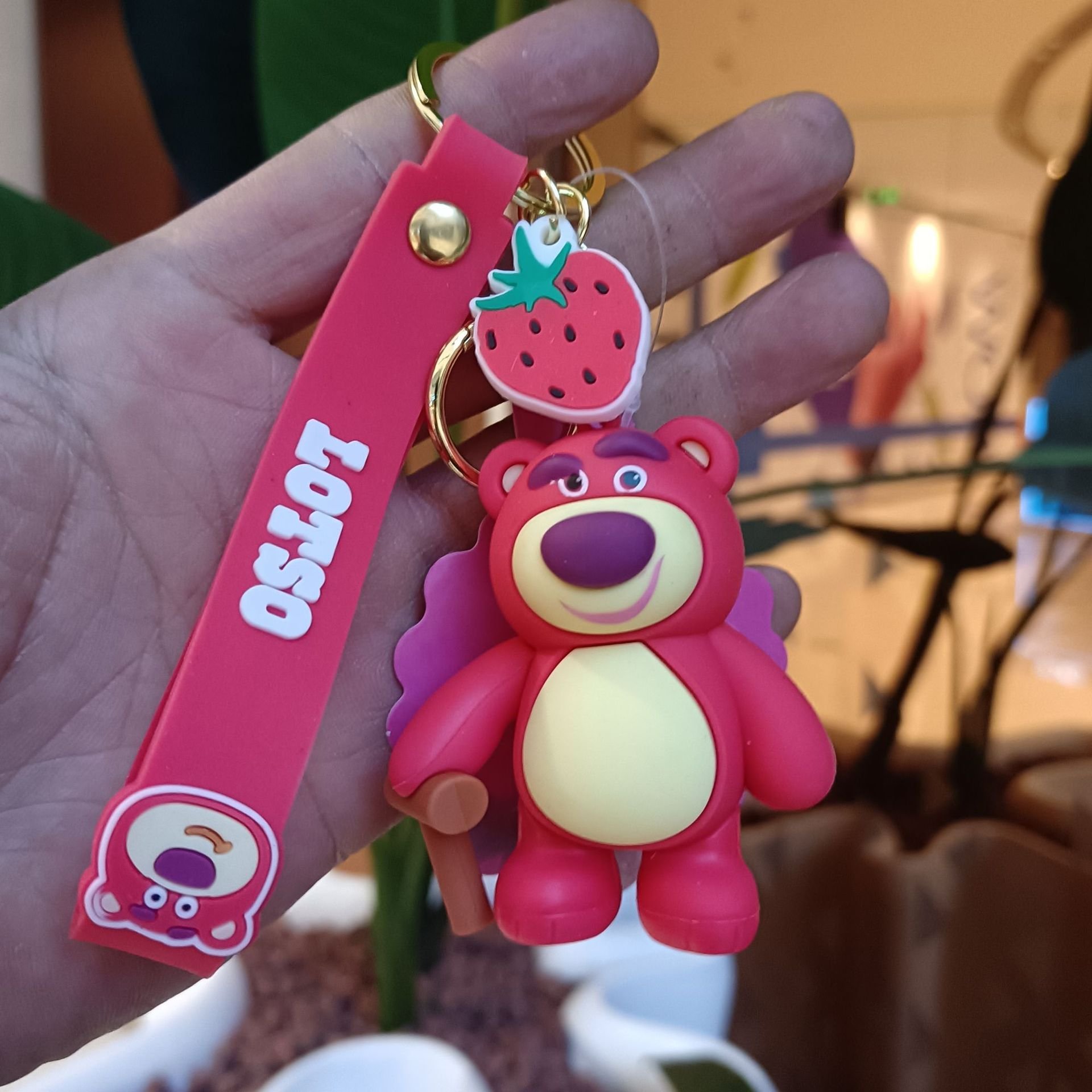 3D Soft Rubber Key Chain Kids Gift Lovely Cartoon Strawberry Bear Keychain Car Key Accessories Bag Decoration Keychains