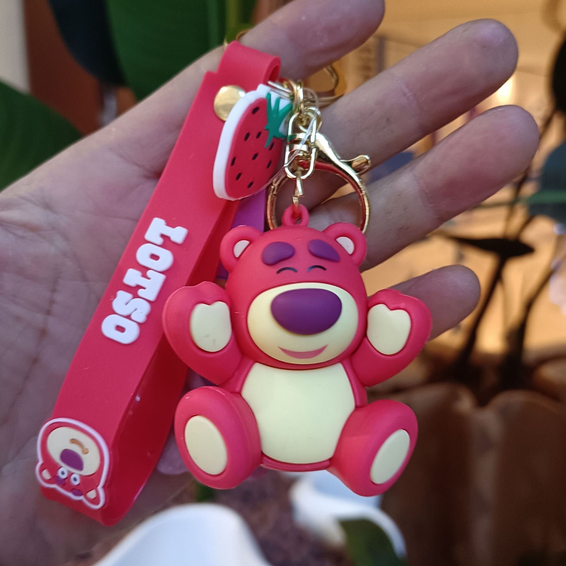 3D Soft Rubber Key Chain Kids Gift Lovely Cartoon Strawberry Bear Keychain Car Key Accessories Bag Decoration Keychains