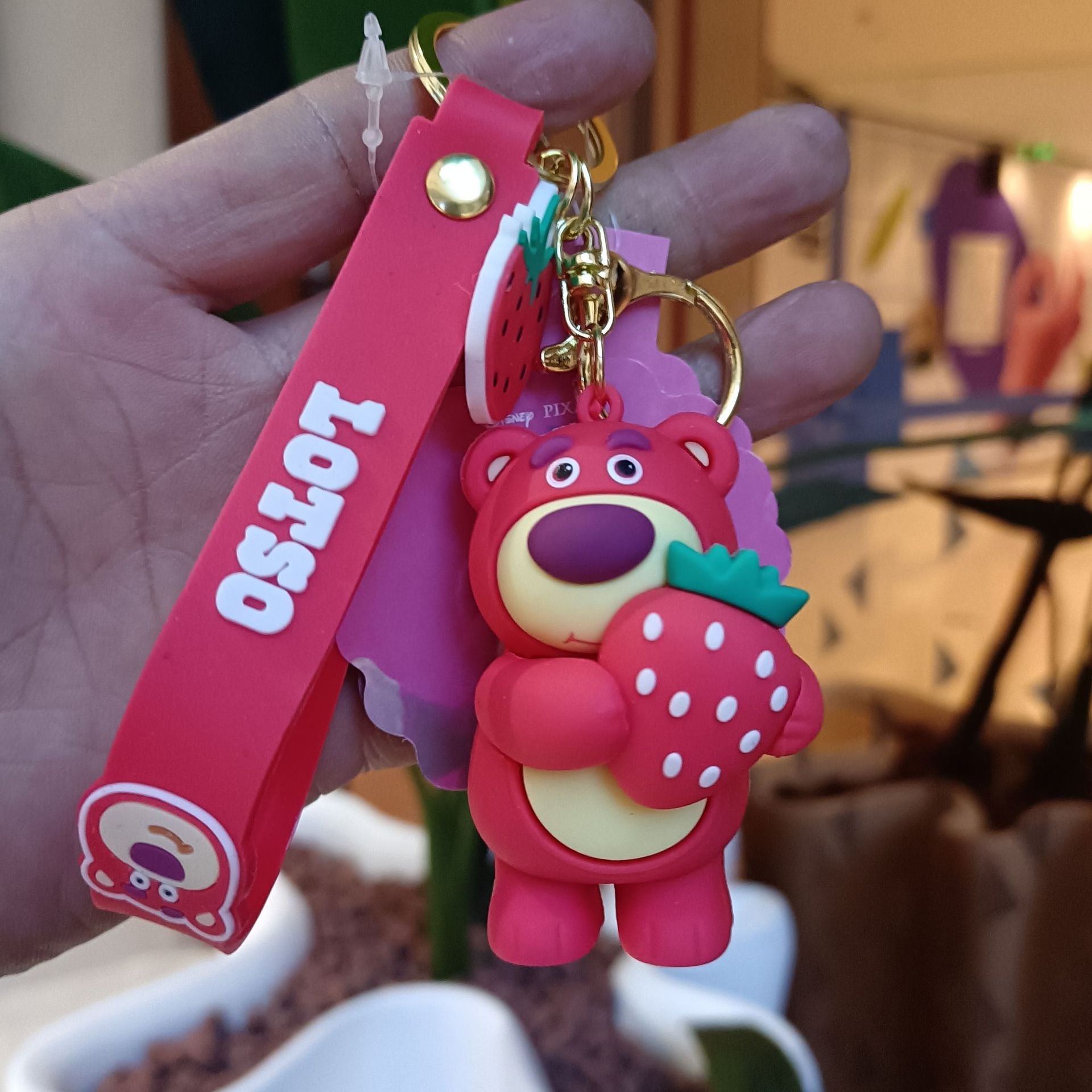 3D Soft Rubber Key Chain Kids Gift Lovely Cartoon Strawberry Bear Keychain Car Key Accessories Bag Decoration Keychains