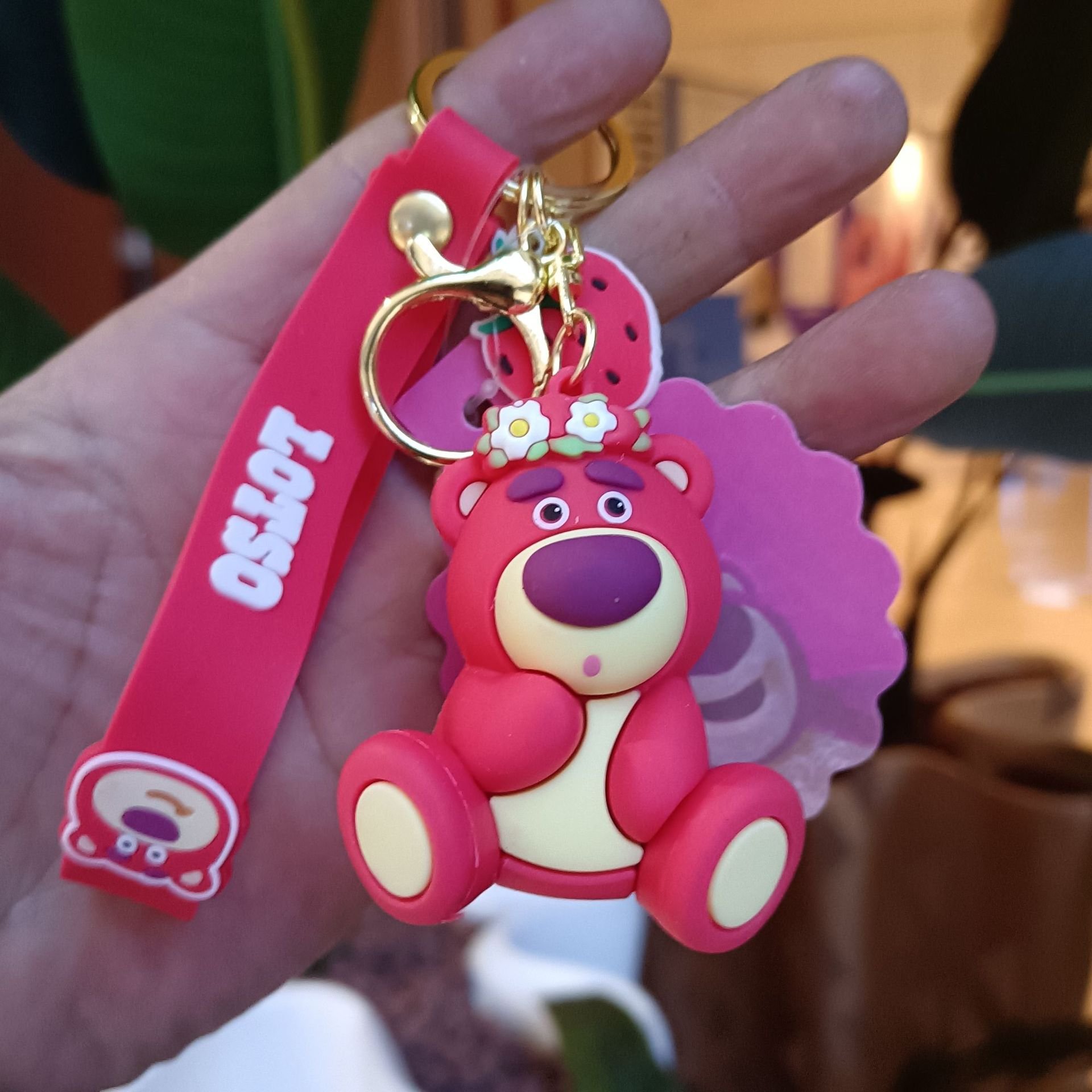 3D Soft Rubber Key Chain Kids Gift Lovely Cartoon Strawberry Bear Keychain Car Key Accessories Bag Decoration Keychains