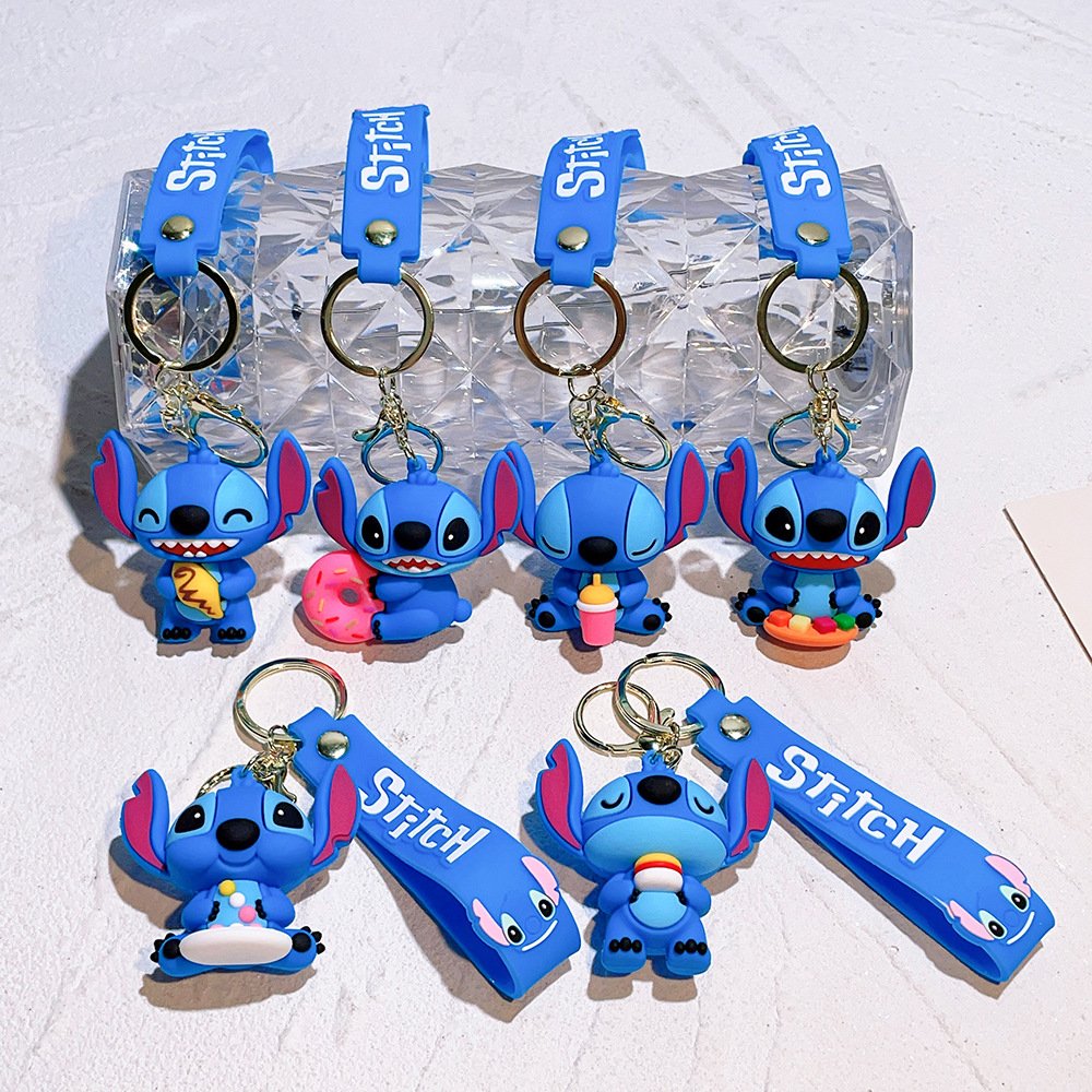 Wholesale Cute Anime Kawaii Keychain Cartoon 3d Pvc Key Chain PVC Pendant Lilo and stitch Keychain For Backpack decoration