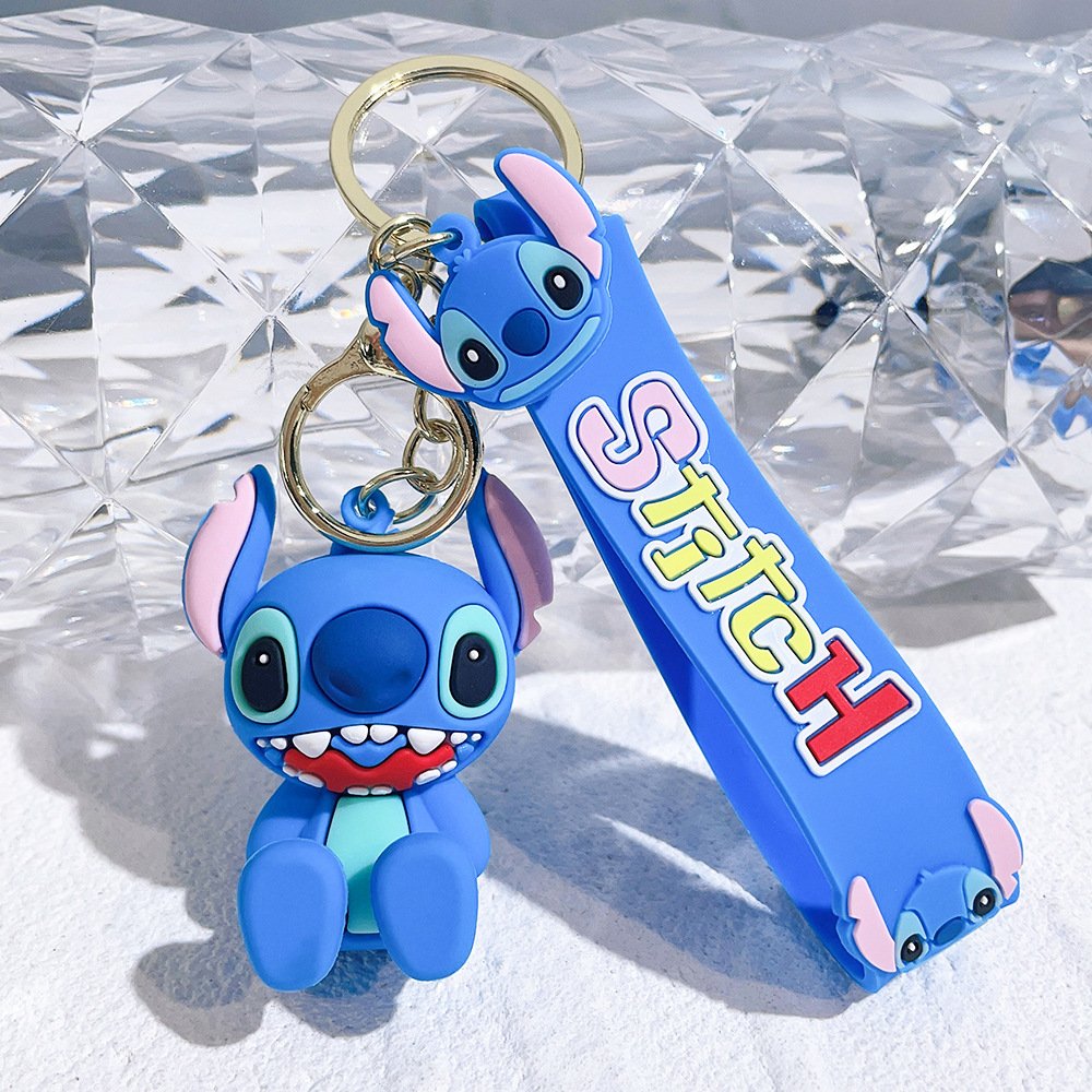 Wholesale Cute Anime Kawaii Keychain Cartoon 3d Pvc Key Chain PVC Pendant Lilo and stitch Keychain For Backpack decoration