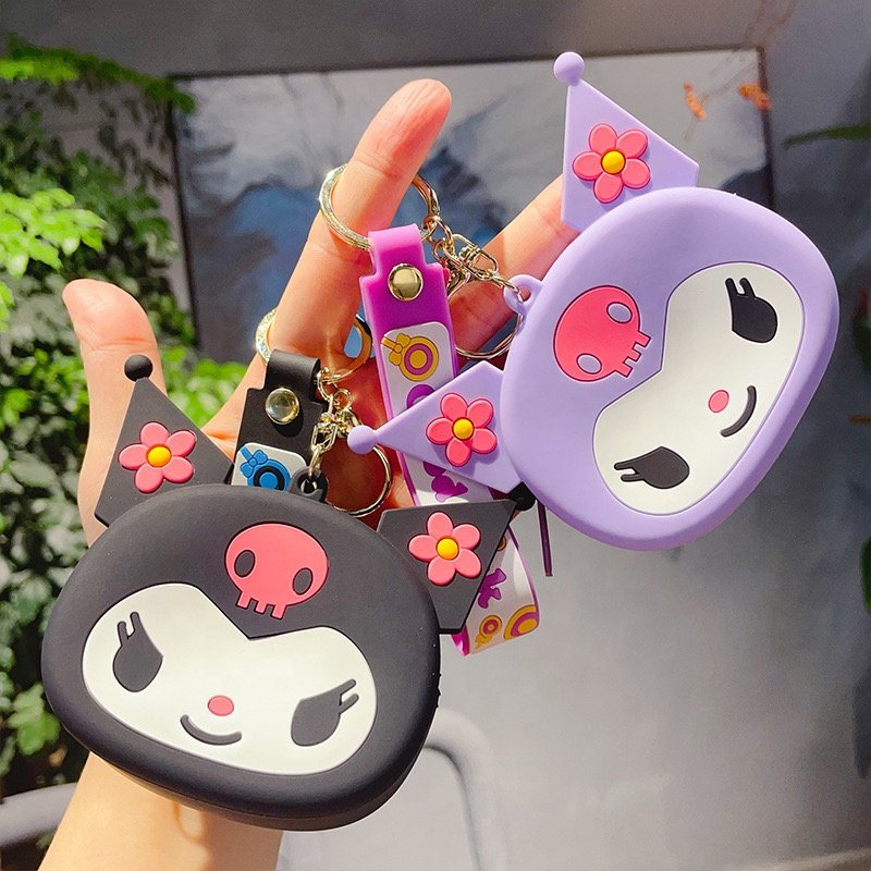 New Arrivals Kuromi Sanrio Coin Holder Pvc Rubber Keychains Cute Cartoon Pendant Keychain Key Ring Accessories for Car Keychains