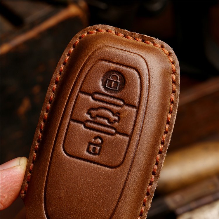 Wholesale Genuine Leather Car Key Case Cover for VW New Phideon Hand Sewing Crazy Horse Leather Key Cover With Key Chain