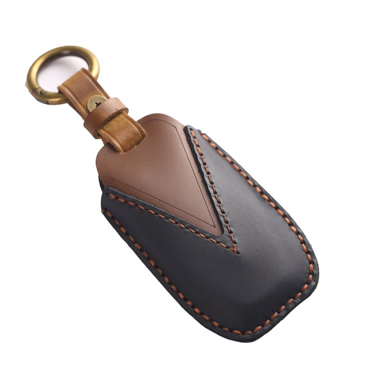 Wholesale Genuine Leather Car Key Case Cover for VW New Phideon Hand Sewing Crazy Horse Leather Key Cover With Key Chain