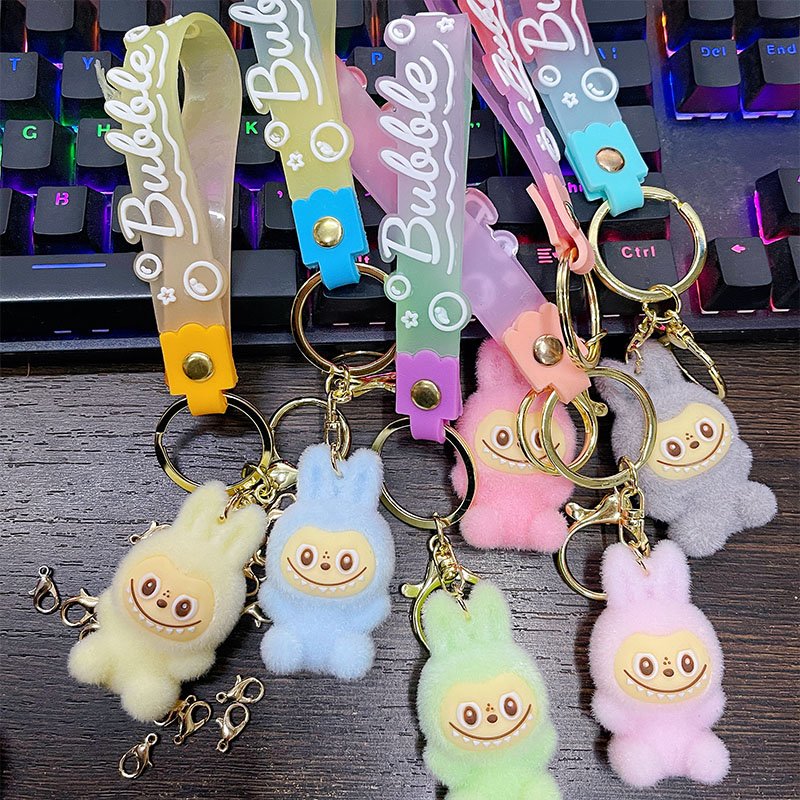 In stock wholesalePlush labubu cloth small sheep key chain creative silicone doll pendant car key chain accessories small gift