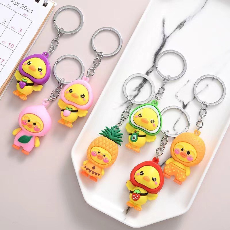 Creative Cartoon Lovely Fruit Duck Rubber Key Chain Pineapple Duckling Couple Car Bag Accessories Pendant Gift