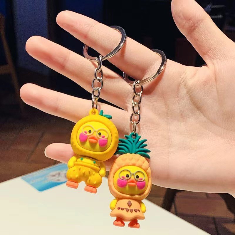 Creative Cartoon Lovely Fruit Duck Rubber Key Chain Pineapple Duckling Couple Car Bag Accessories Pendant Gift
