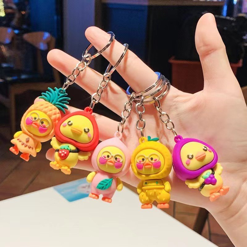 Creative Cartoon Lovely Fruit Duck Rubber Key Chain Pineapple Duckling Couple Car Bag Accessories Pendant Gift