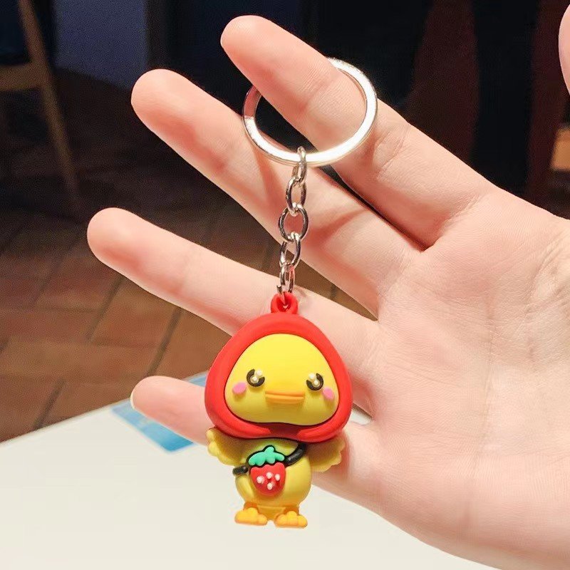 Creative Cartoon Lovely Fruit Duck Rubber Key Chain Pineapple Duckling Couple Car Bag Accessories Pendant Gift