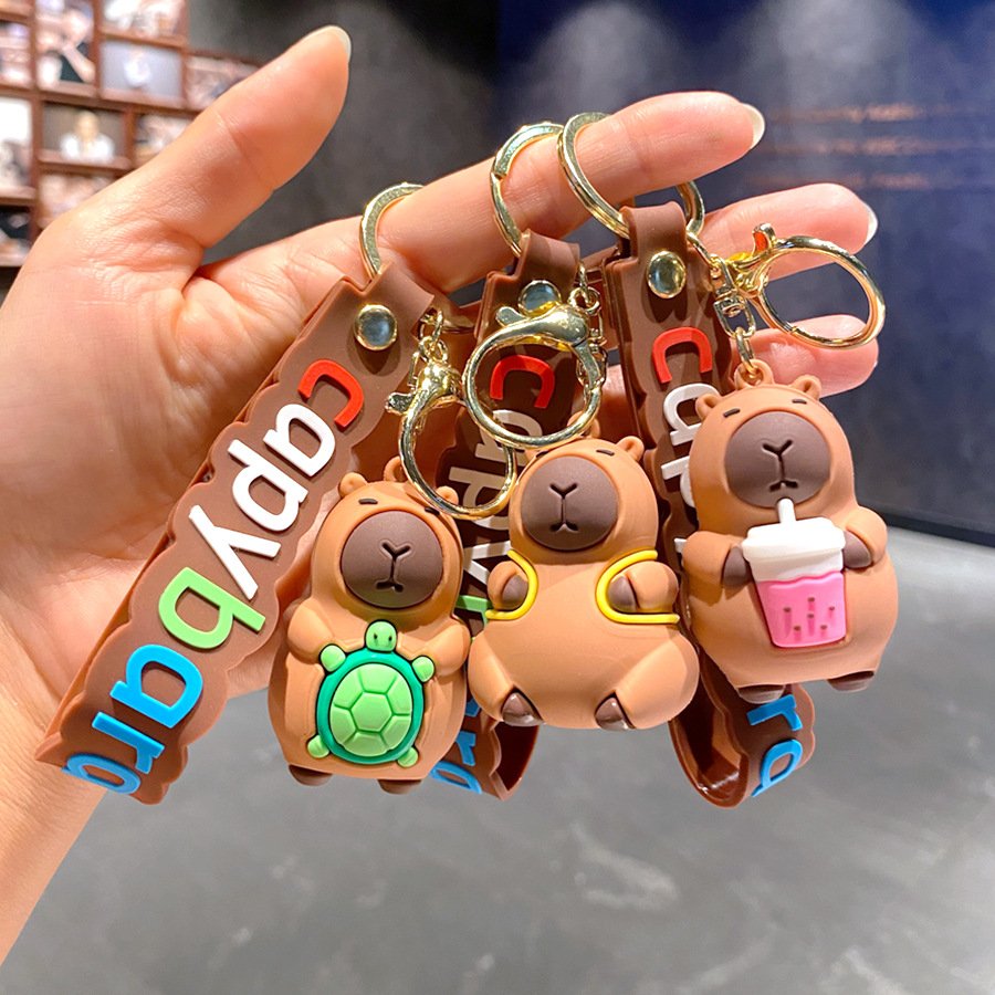 New Arrivals Student's Lovely Capybara Doll Keychain Personalized Bag Backpack Keyring Capybara 3D Cartoon Keychains