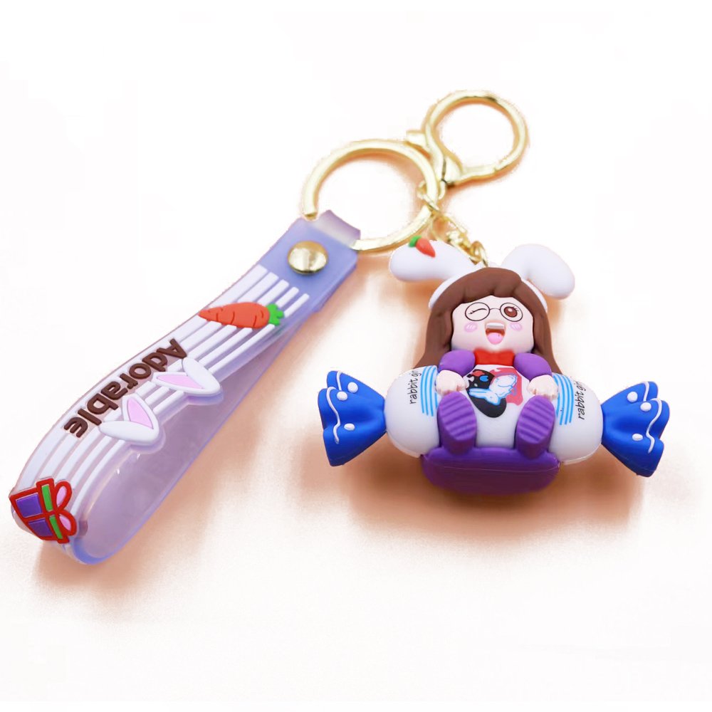 Wholesale cute rabbit girl doll key chain 3D Cartoon PVC Key candy key charm cartoon on bag keychain