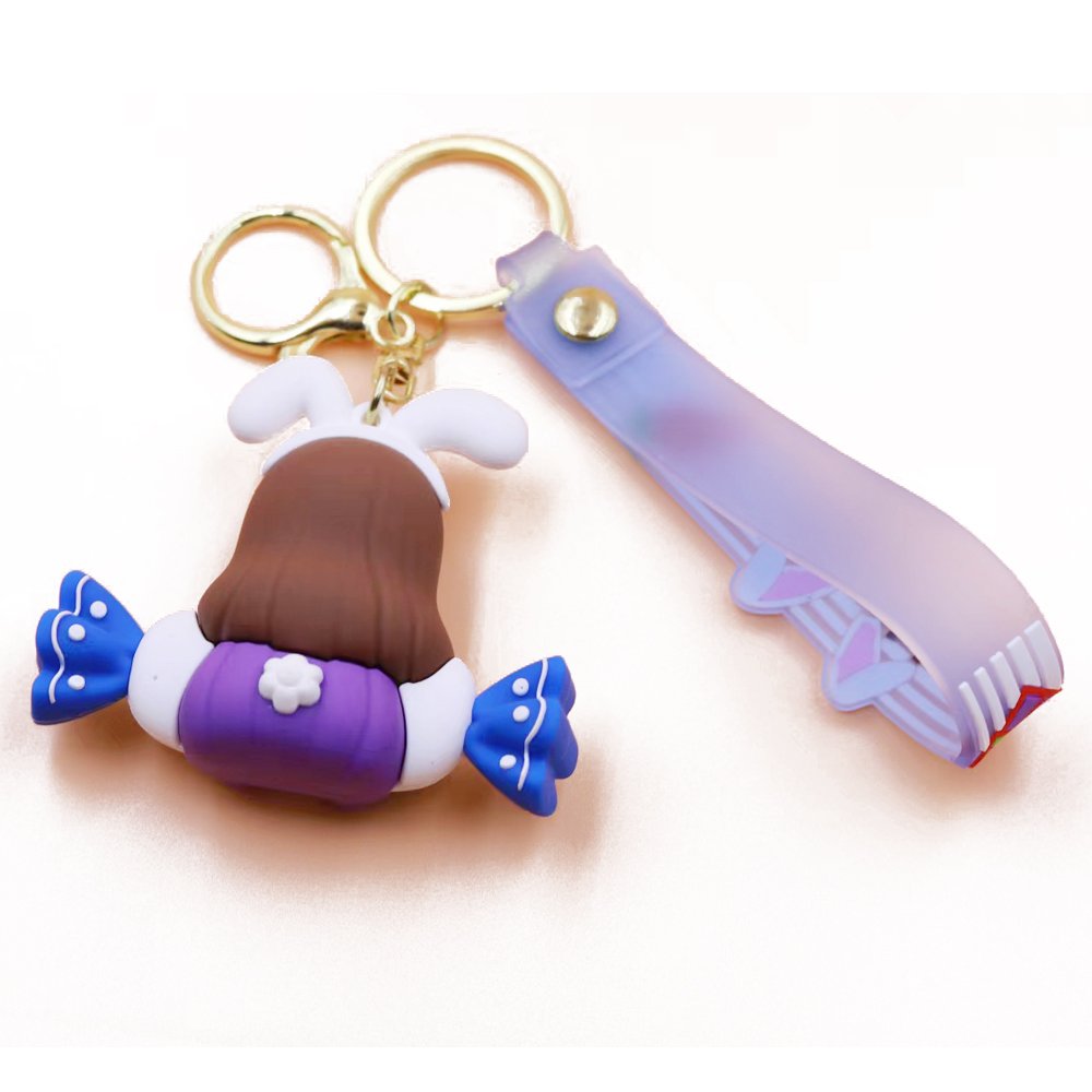Wholesale cute rabbit girl doll key chain 3D Cartoon PVC Key candy key charm cartoon on bag keychain