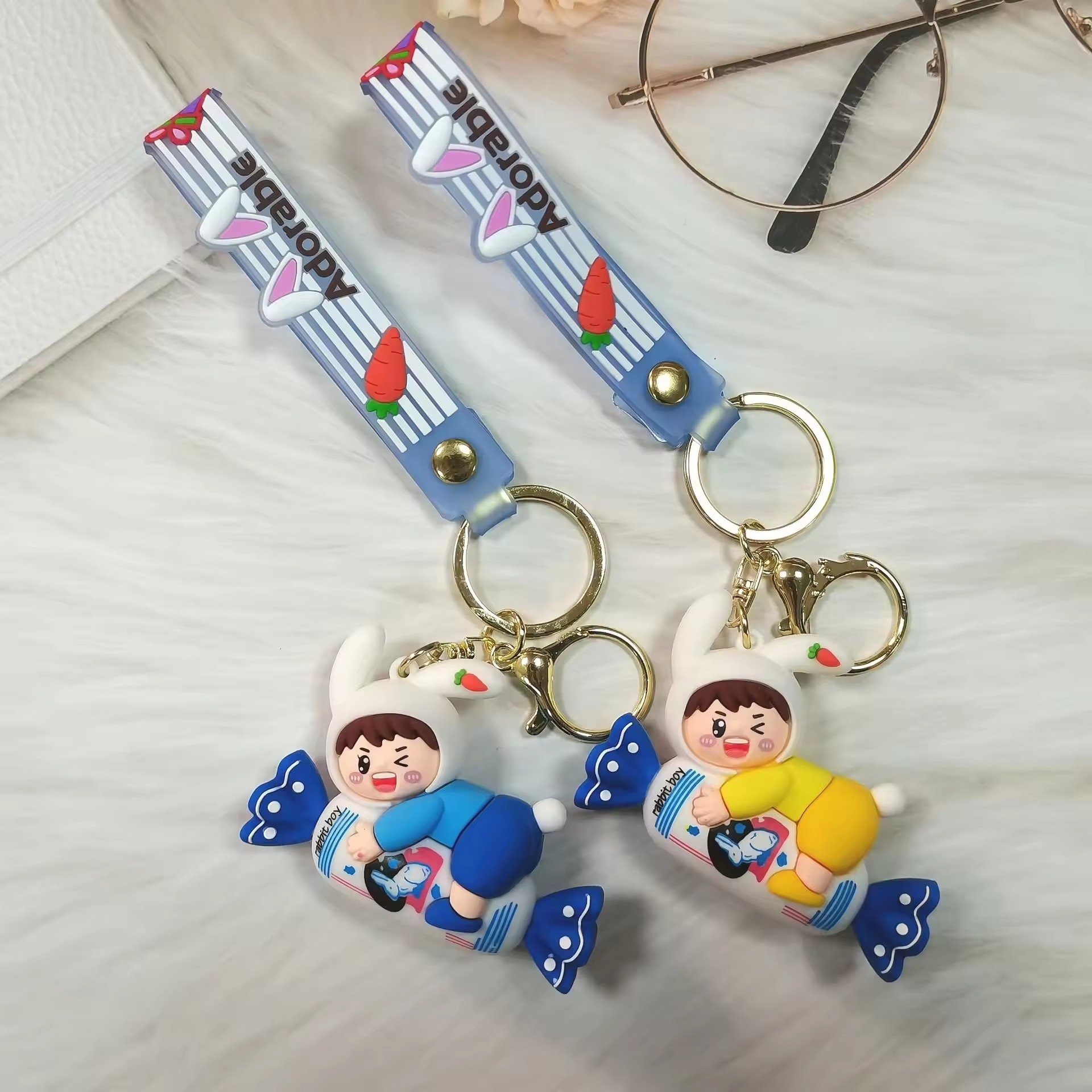 Wholesale cute rabbit girl doll key chain 3D Cartoon PVC Key candy key charm cartoon on bag keychain
