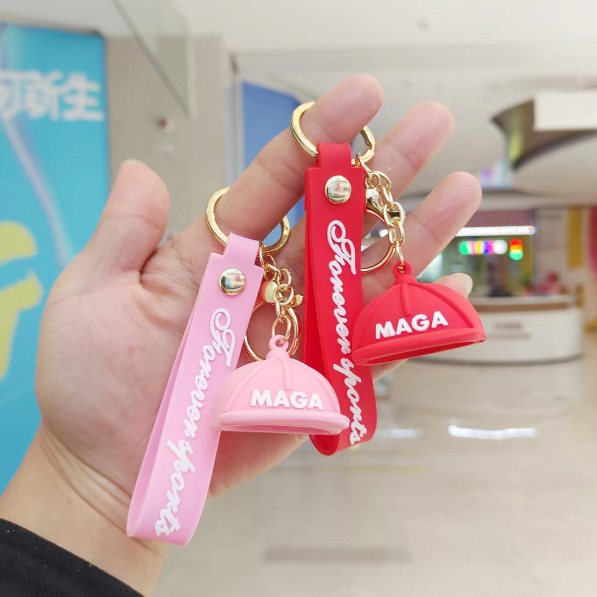 MAGA Baseball Caps Charm,Make America Great Again Keychain,Rubber Cartoon Red MAGA Car Key Accessories