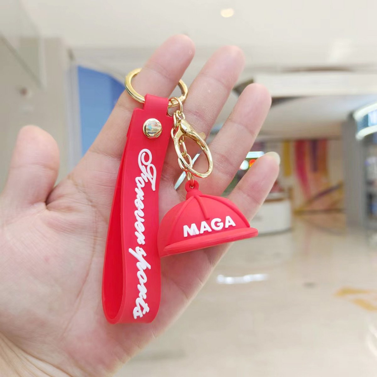 MAGA Baseball Caps Charm,Make America Great Again Keychain,Rubber Cartoon Red MAGA Car Key Accessories