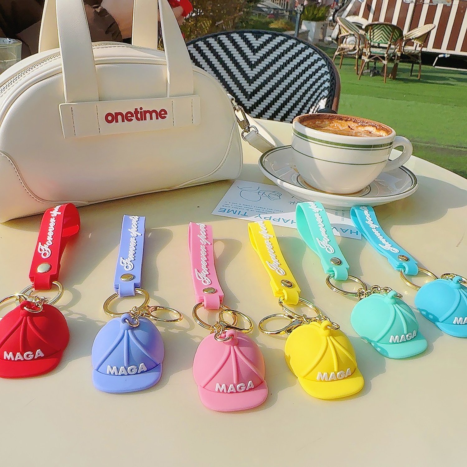 MAGA Baseball Caps Charm,Make America Great Again Keychain,Rubber Cartoon Red MAGA Car Key Accessories
