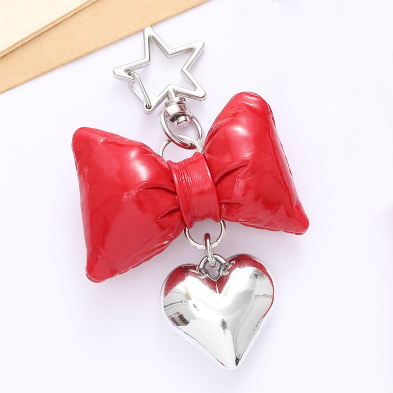 Cute PU Leather Bow Keychain Handmade Leather Key chains Bag Accessory phone Pendant Heart Keyrings bowknot heart keychain women