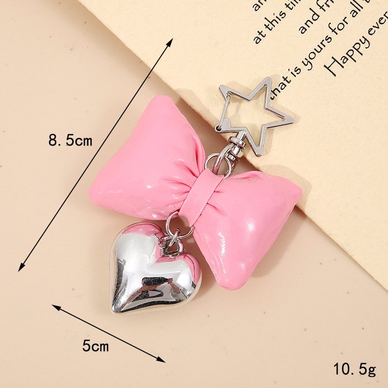 Cute PU Leather Bow Keychain Handmade Leather Key chains Bag Accessory phone Pendant Heart Keyrings bowknot heart keychain women