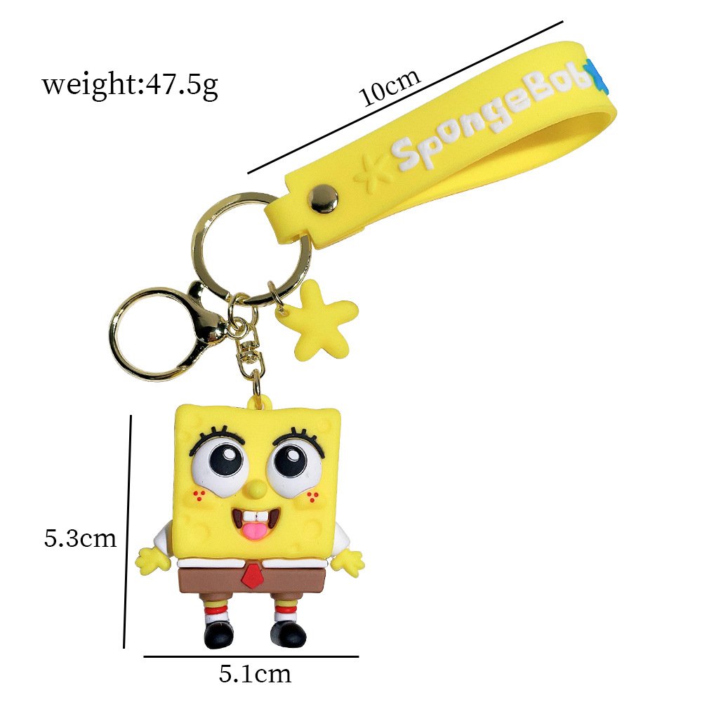 Newest Lovely Cartoon Figure Spongebob Keychain Kids Gift 3D Doll Bag Pendant Keychains Soft PVC Car Key Accessories Key Chain