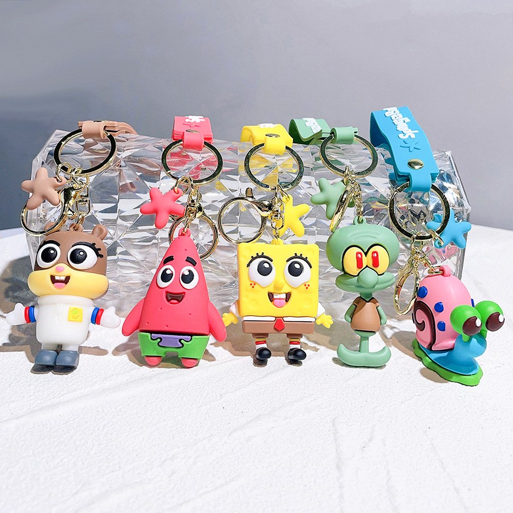 Newest Lovely Cartoon Figure Spongebob Keychain Kids Gift 3D Doll Bag Pendant Keychains Soft PVC Car Key Accessories Key Chain