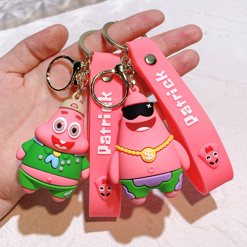 Newest Lovely Cartoon Figure Spongebob Keychain Kids Gift 3D Doll Bag Pendant Keychains Soft PVC Car Key Accessories Key Chain