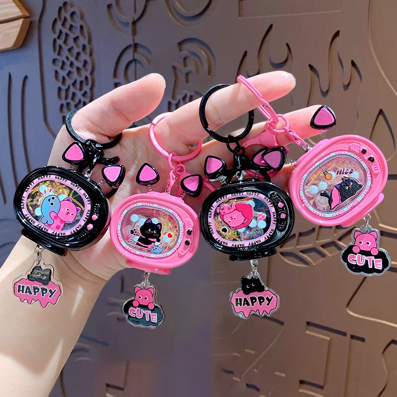Xinxing Cartoon Pink Cat LED Night Light TV Keychain Pendant Creative Cute Bag Decoration Pendant Car Key Light-emitting Chain