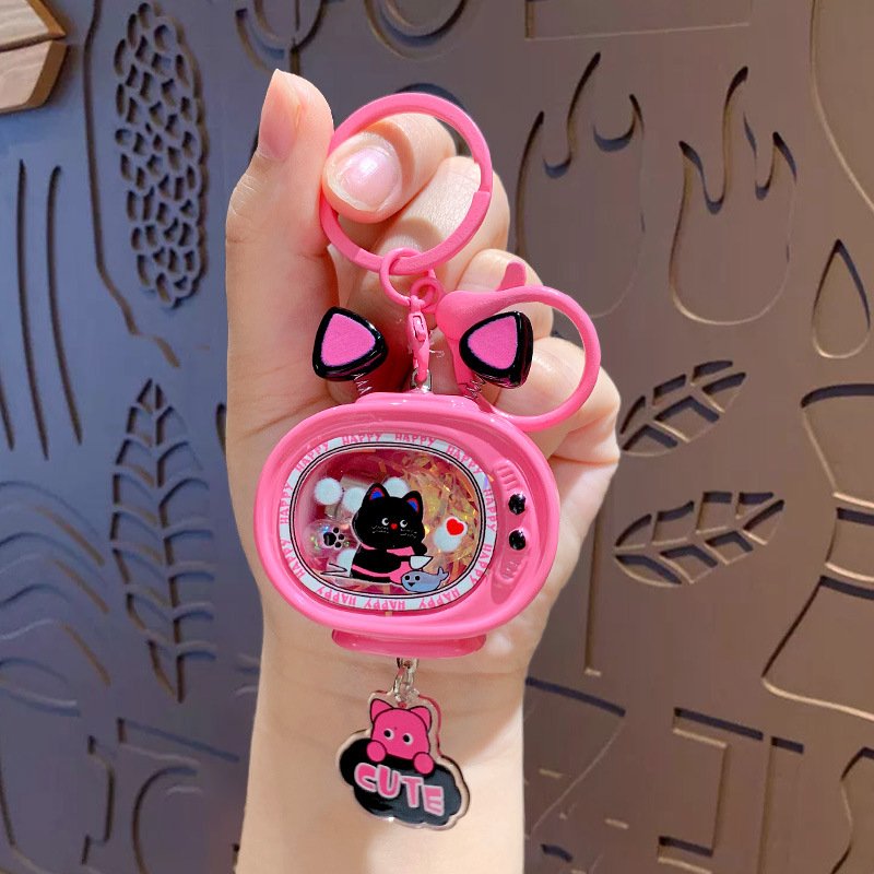 Xinxing Cartoon Pink Cat LED Night Light TV Keychain Pendant Creative Cute Bag Decoration Pendant Car Key Light-emitting Chain