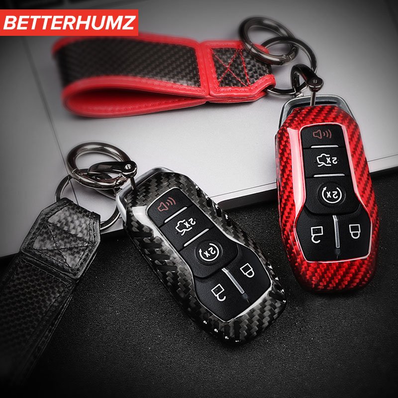 Betterhumz For Ford Mustang 2015-2022 Keychain Carbon Fiber Car Smart Remote Key Fob Case Protector Cover Car Key Accessories
