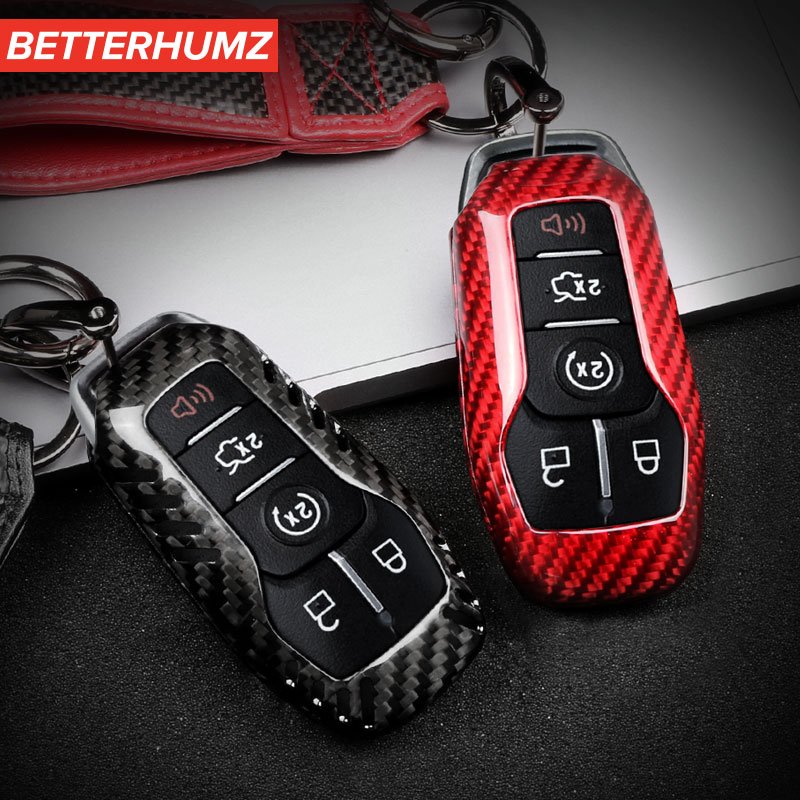 Betterhumz For Ford Mustang 2015-2022 Keychain Carbon Fiber Car Smart Remote Key Fob Case Protector Cover Car Key Accessories