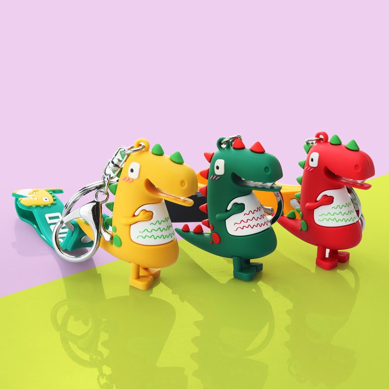 Xun Xin Wholesale Dinosaur Car Keychain Accessories Cartoon Anime 3D Soft Silicone PVC Key Ring Best Rubber Dinosaur Key Holder